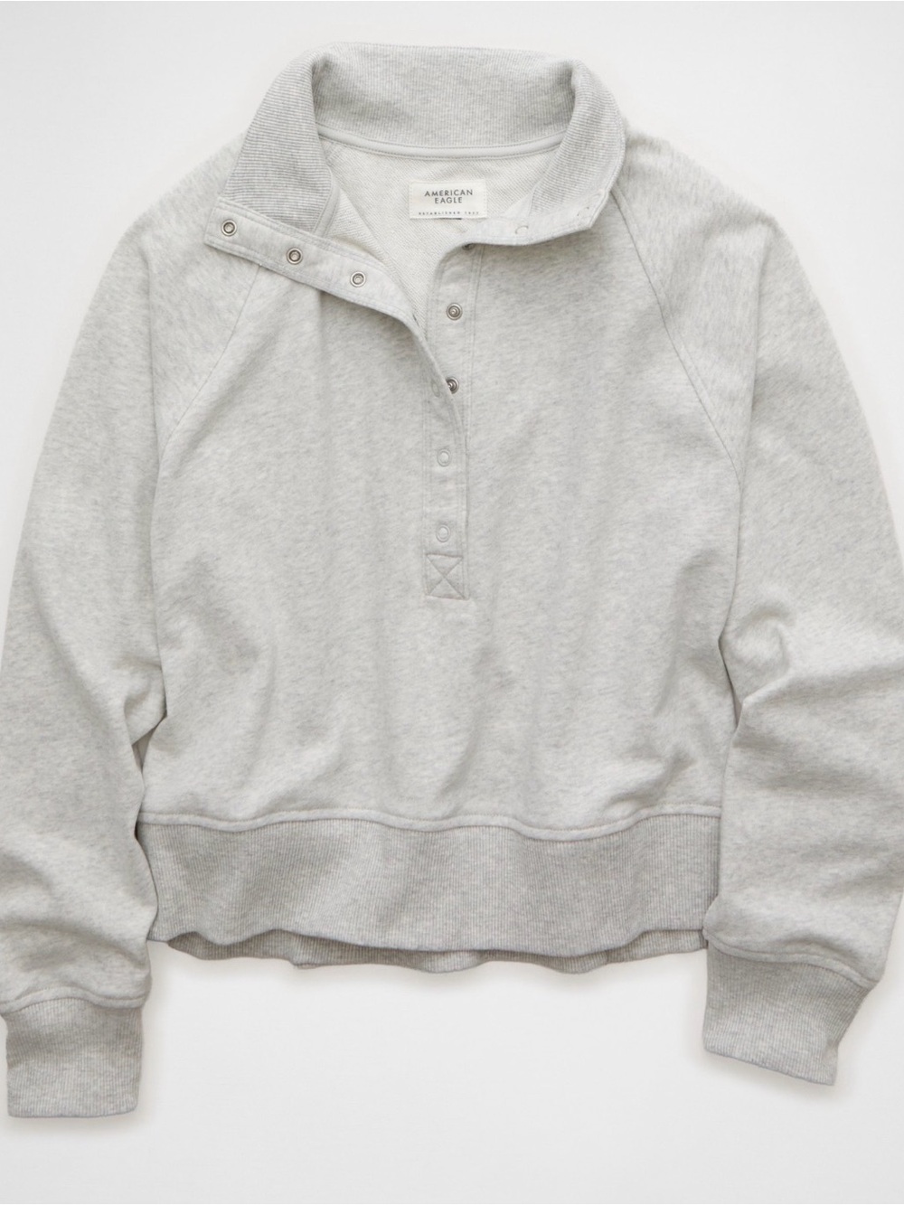 Like New! Aerie Big Hug fleece Light Gray Snap-Front Pullover Sweatshirt small
